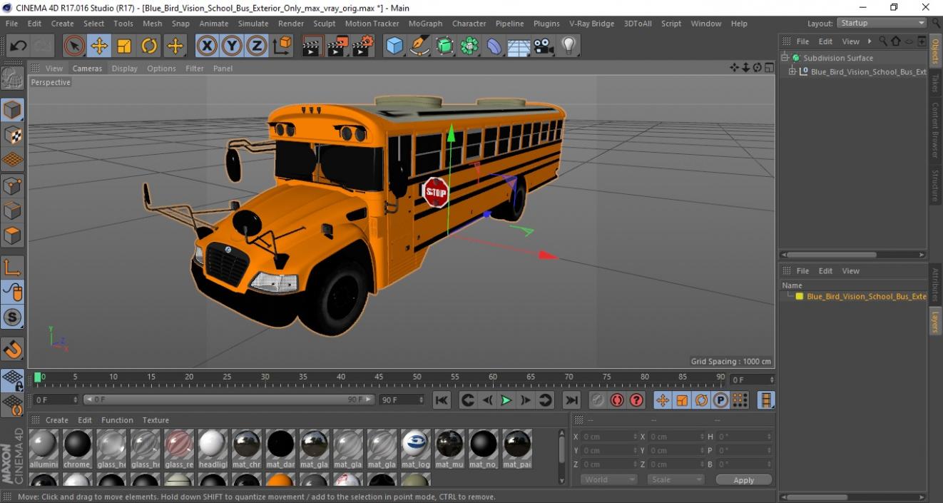 3D Blue Bird Vision School Bus Exterior Only