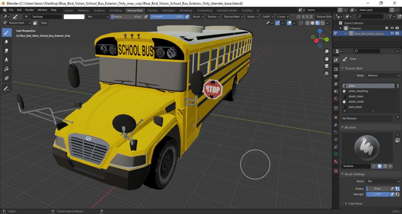 3D Blue Bird Vision School Bus Exterior Only