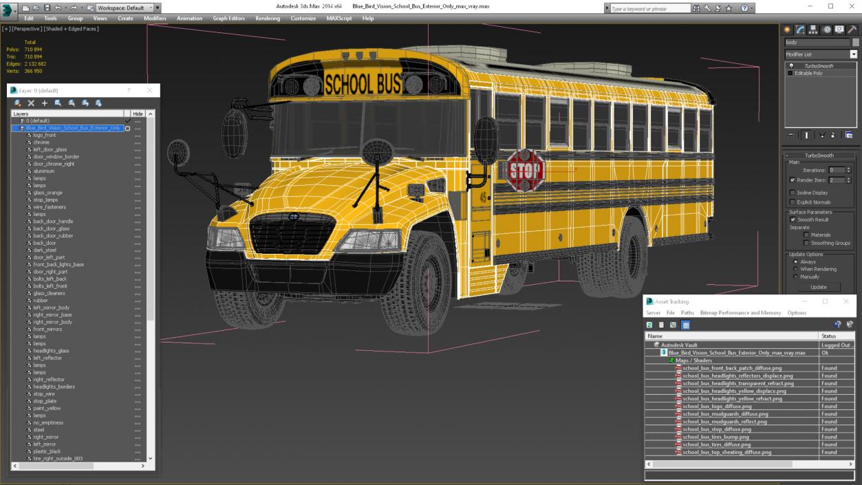 3D Blue Bird Vision School Bus Exterior Only