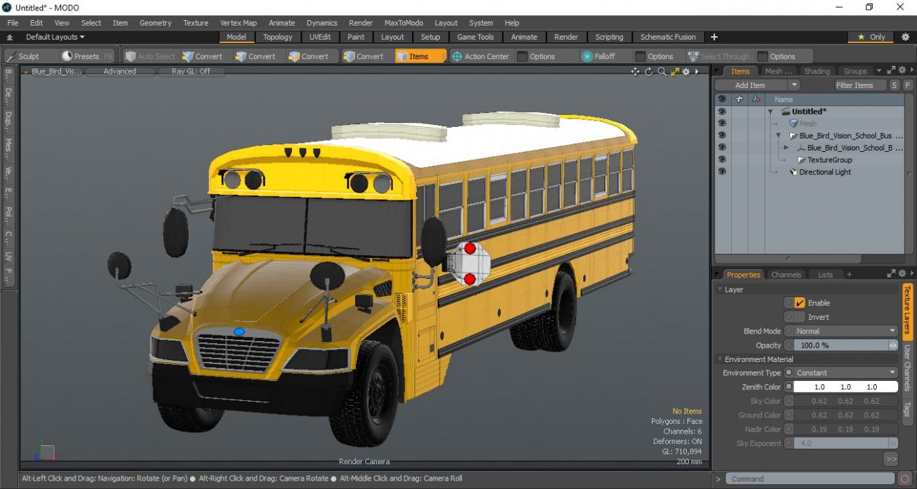 3D Blue Bird Vision School Bus Exterior Only