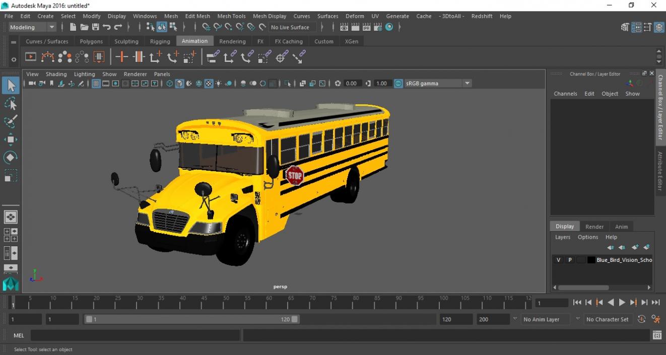 3D Blue Bird Vision School Bus Exterior Only