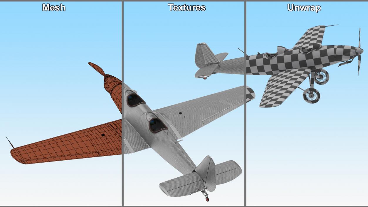 Retro Sport Plane Rigged 3D model