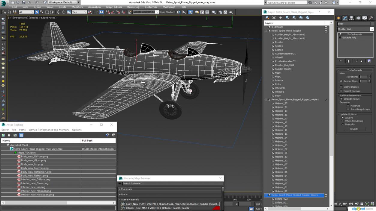 Retro Sport Plane Rigged 3D model