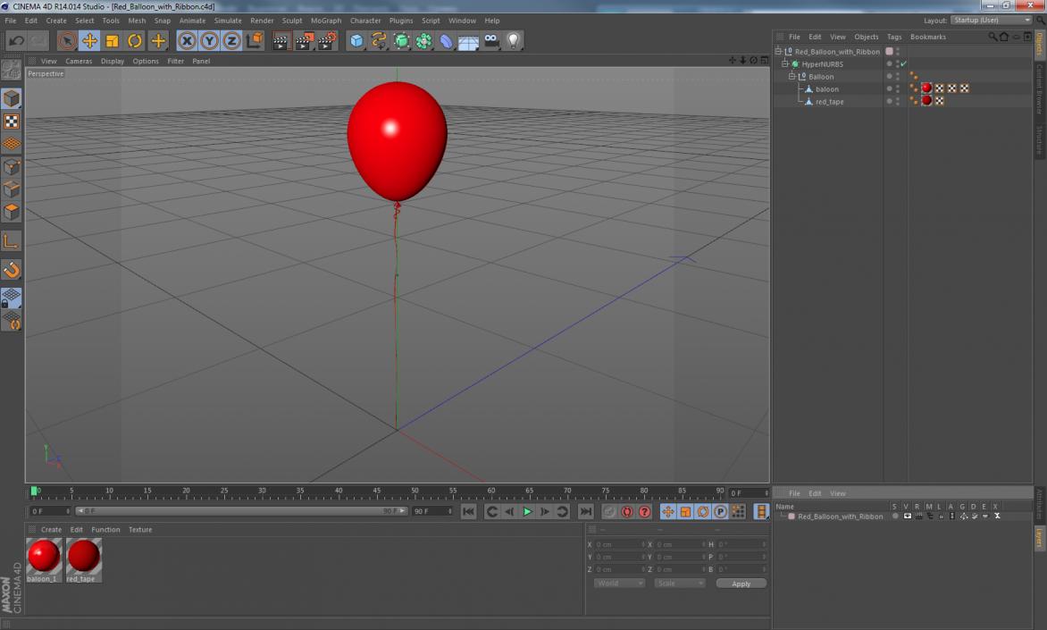 3D Red Balloon with Ribbon model