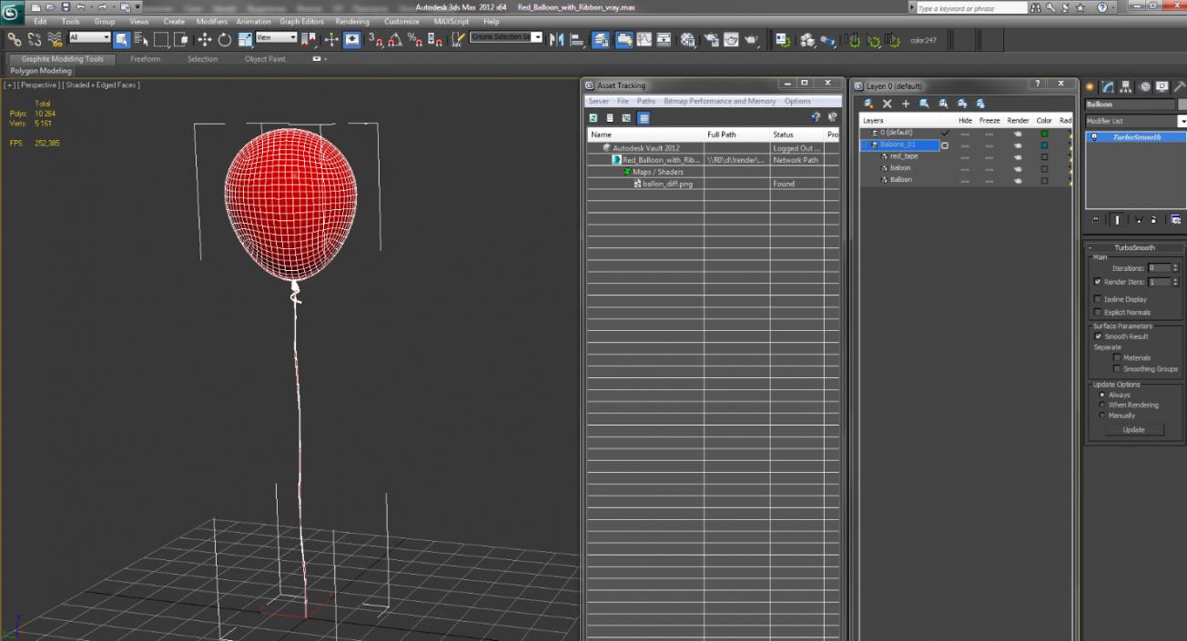 3D Red Balloon with Ribbon model