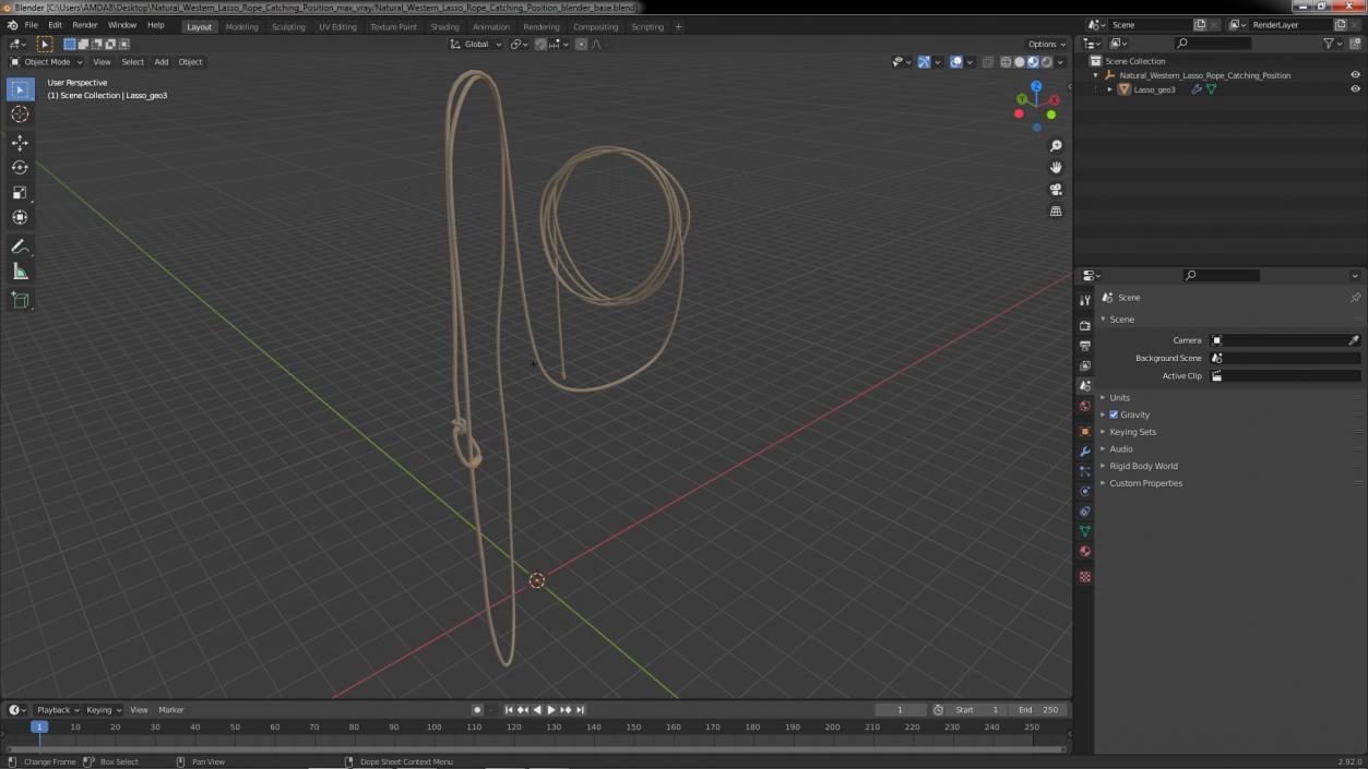 Natural Western Lasso Rope Catching Position 3D model