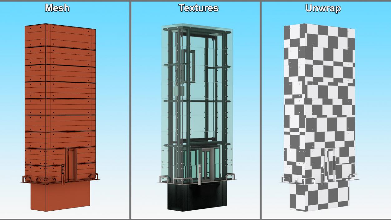 Cargo Glass Elevator Chrome 3D