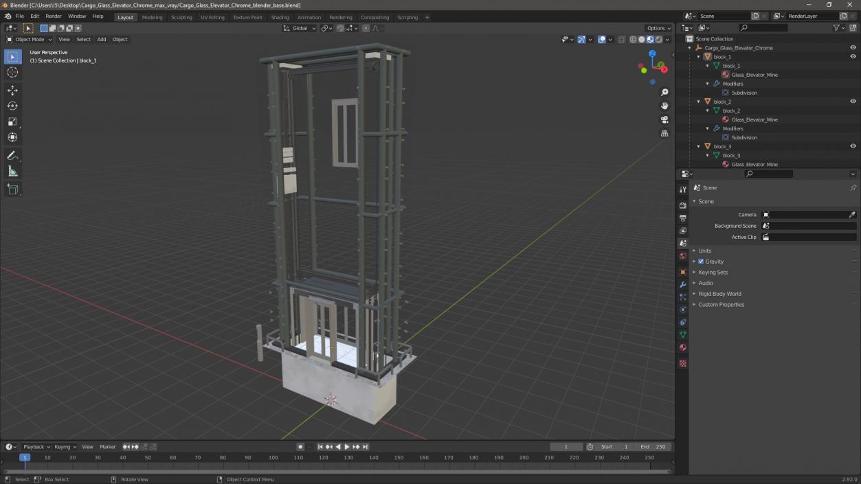 Cargo Glass Elevator Chrome 3D