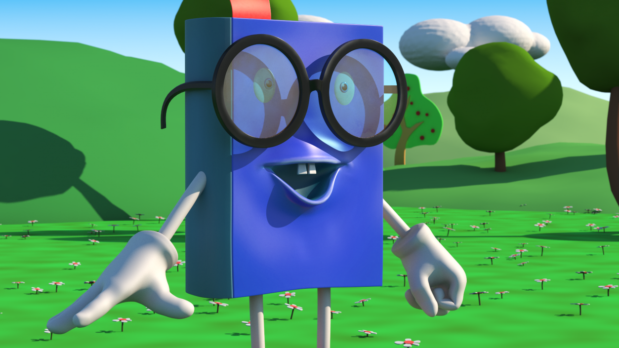 3D Cartoon Blue Book Character Standing Pose