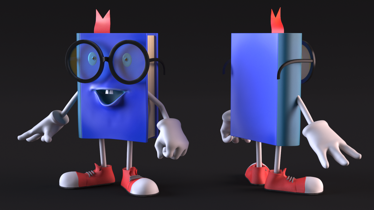 3D Cartoon Blue Book Character Standing Pose