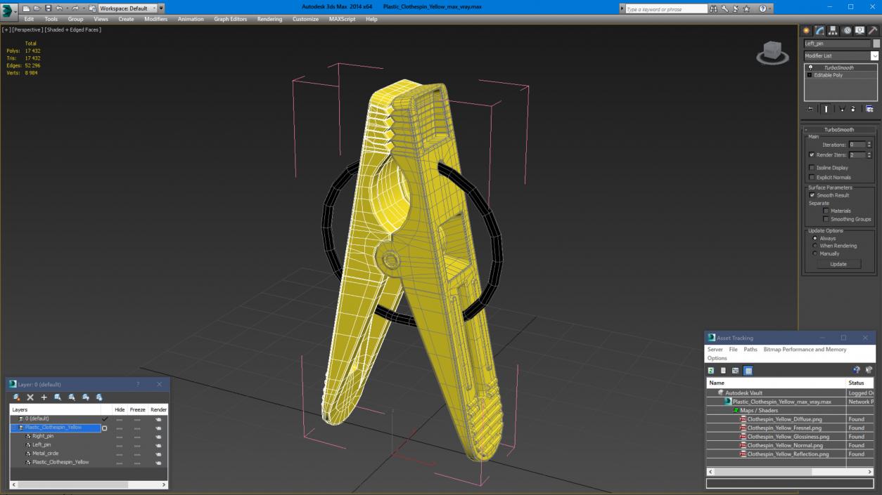 3D model Plastic Clothespin Yellow