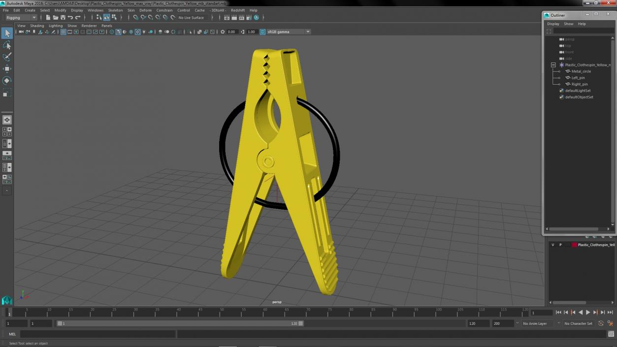 3D model Plastic Clothespin Yellow