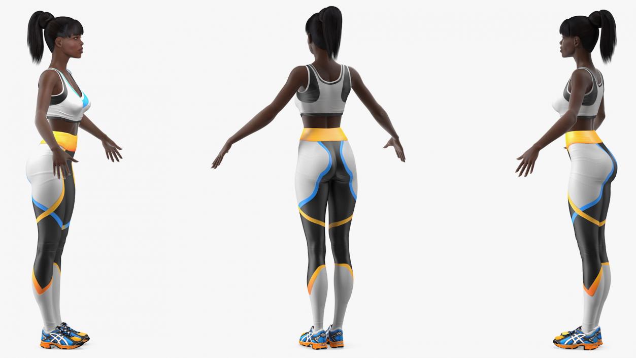 3D model Dark Skin Fitness Woman T Pose