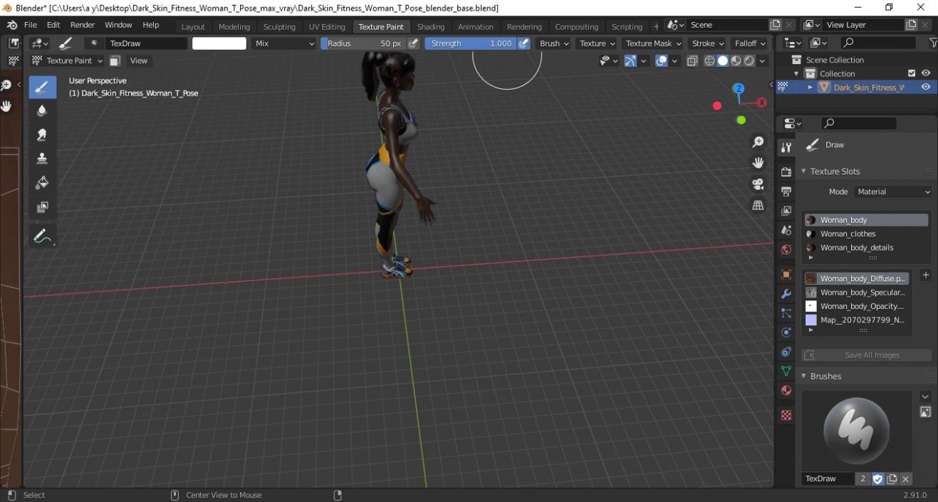 3D model Dark Skin Fitness Woman T Pose