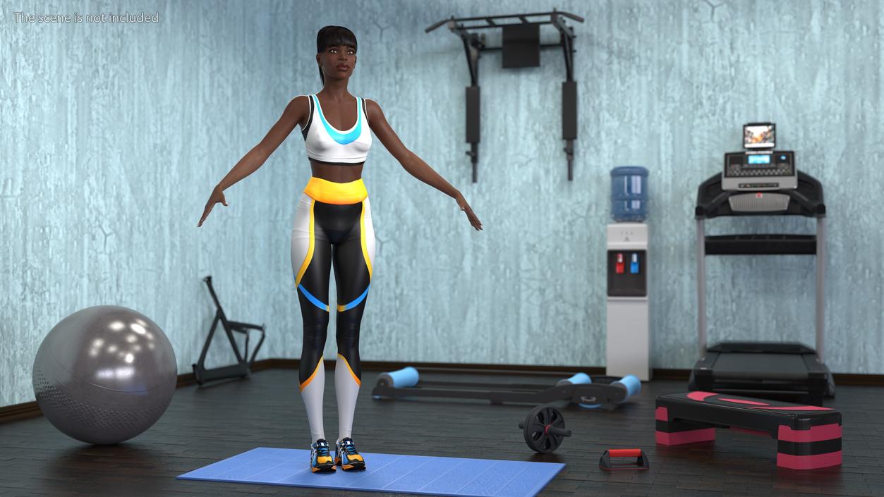 3D model Dark Skin Fitness Woman T Pose