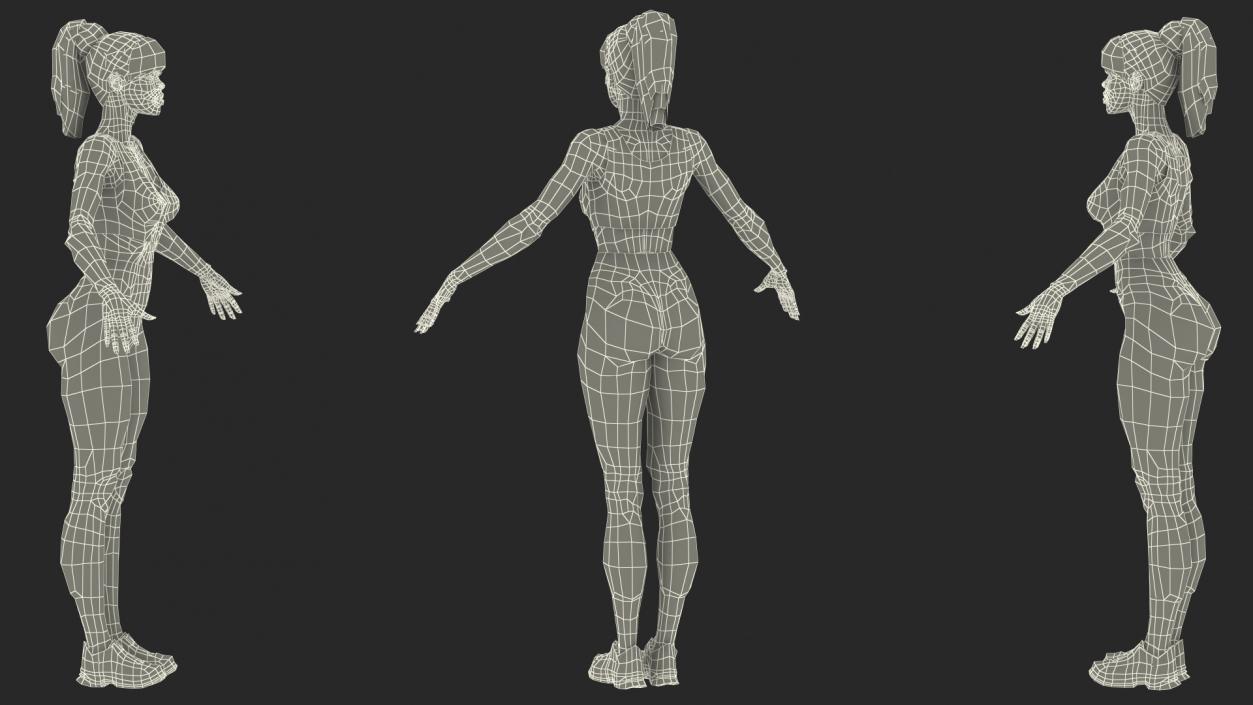 3D model Dark Skin Fitness Woman T Pose