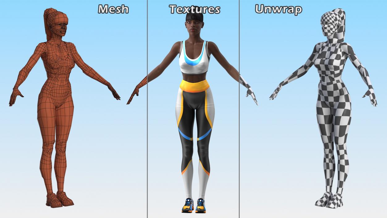 3D model Dark Skin Fitness Woman T Pose