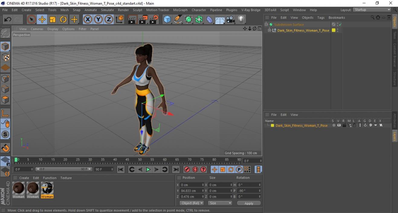 3D model Dark Skin Fitness Woman T Pose