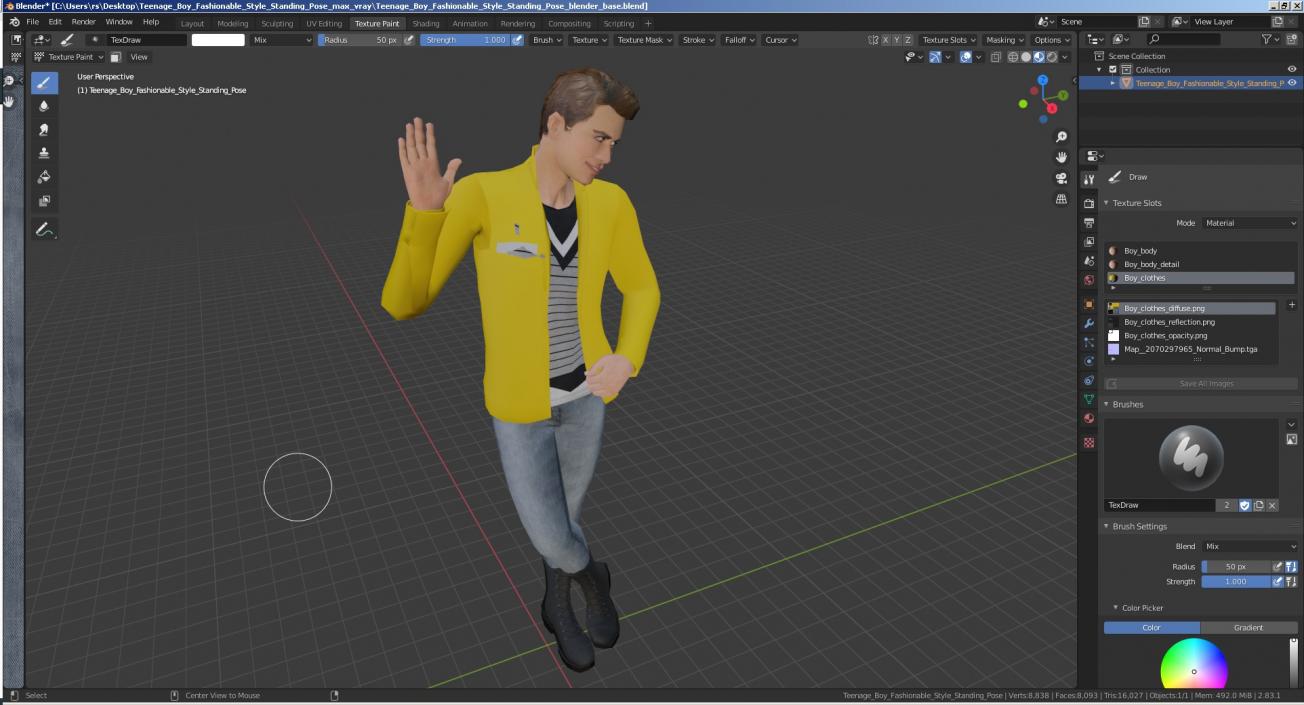 3D Teenage Boy Fashionable Style Standing Pose model