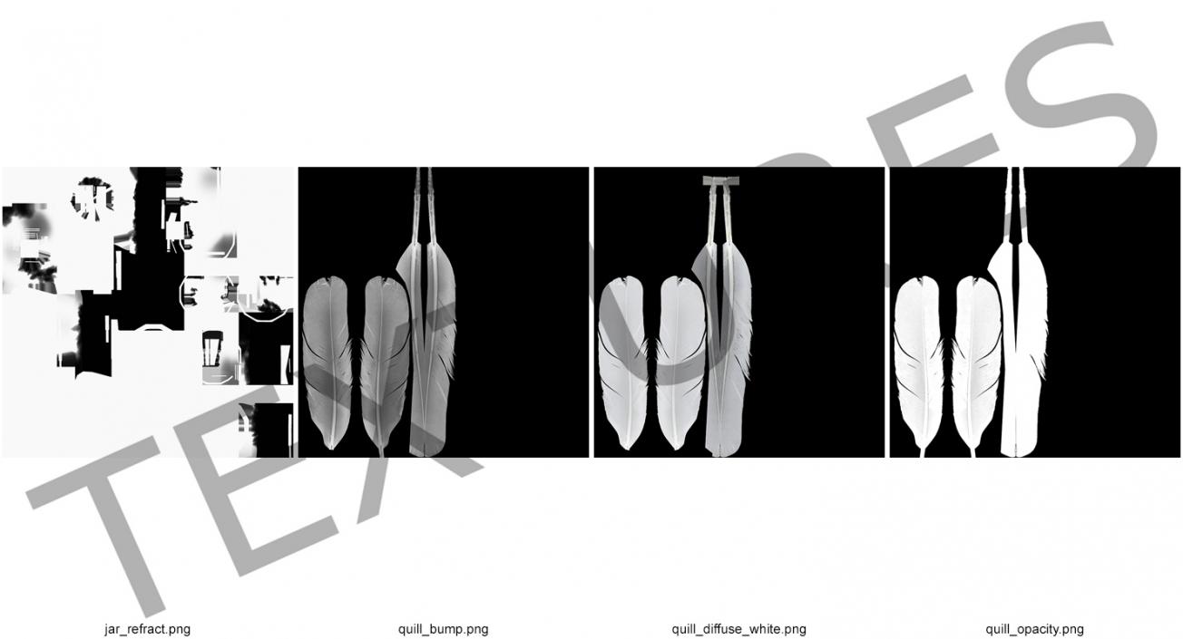 3D Quill Bright Feather Ink Set model