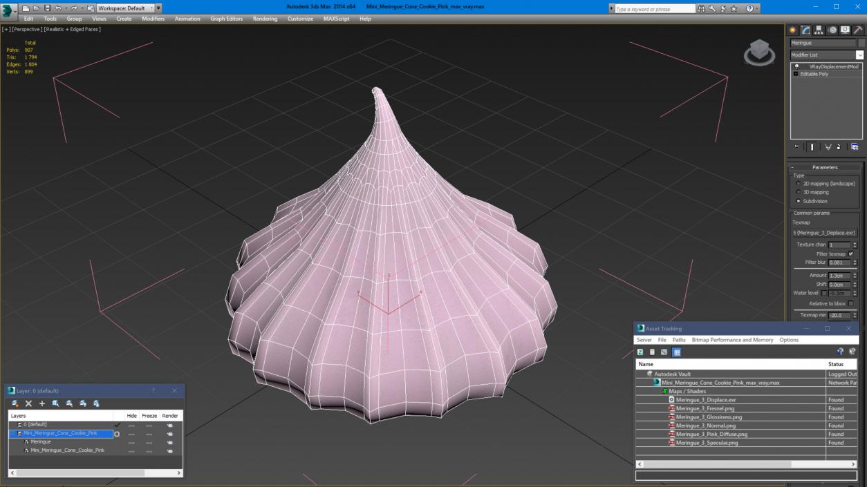 3D model Mini Meringue Cone Cookie Pink