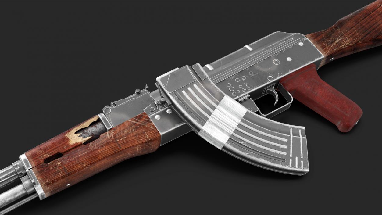 3D Damaged AK47 AAA Game Weapon model