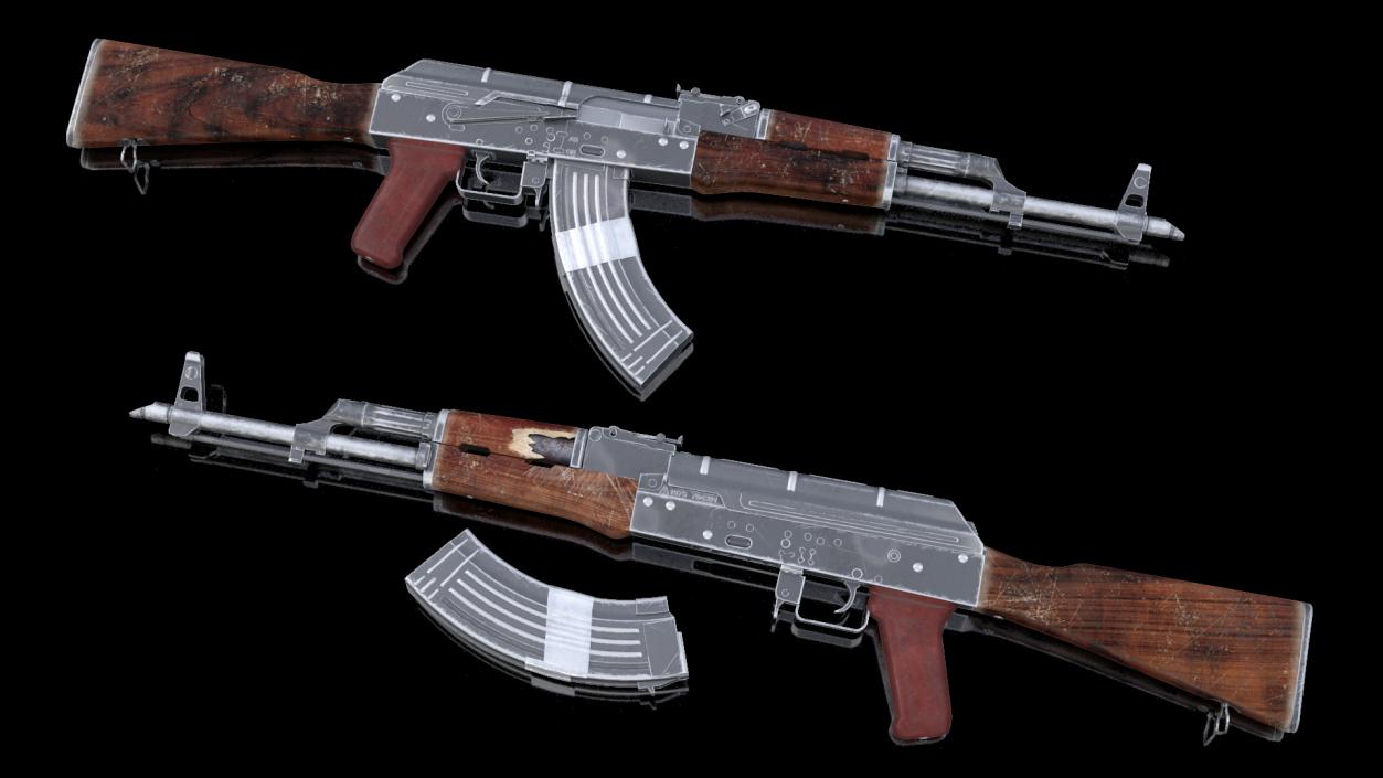 3D Damaged AK47 AAA Game Weapon model