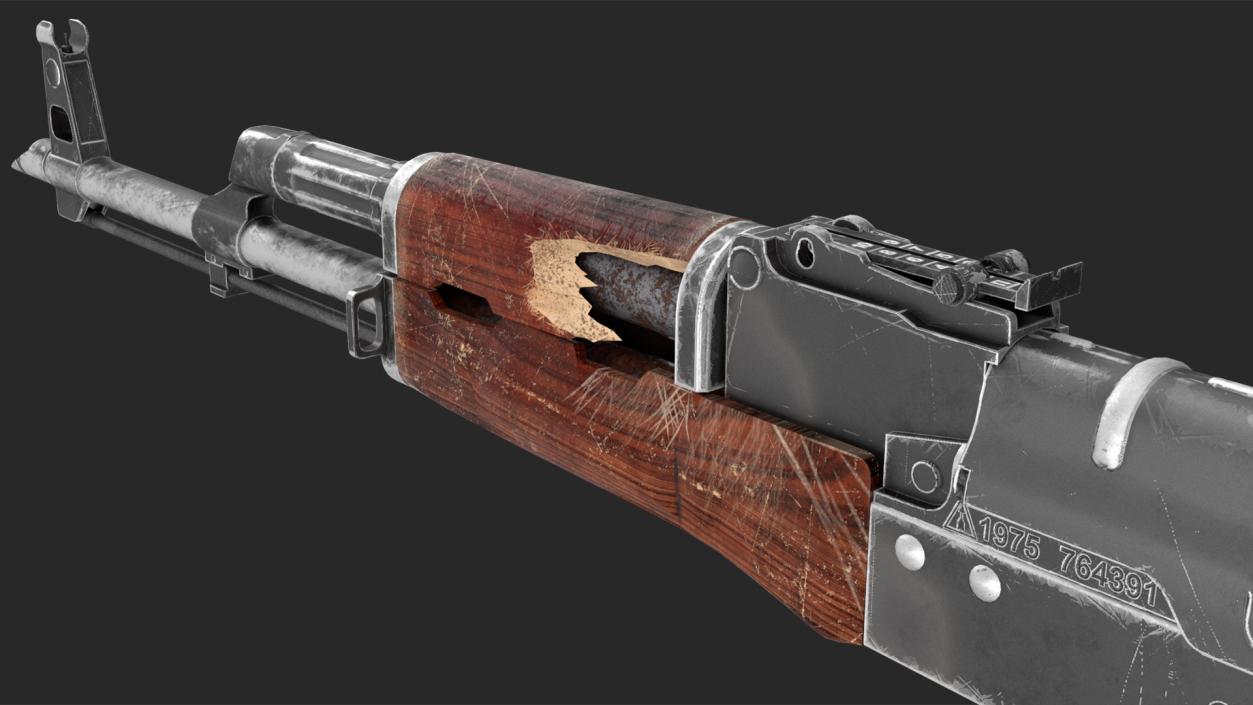 3D Damaged AK47 AAA Game Weapon model