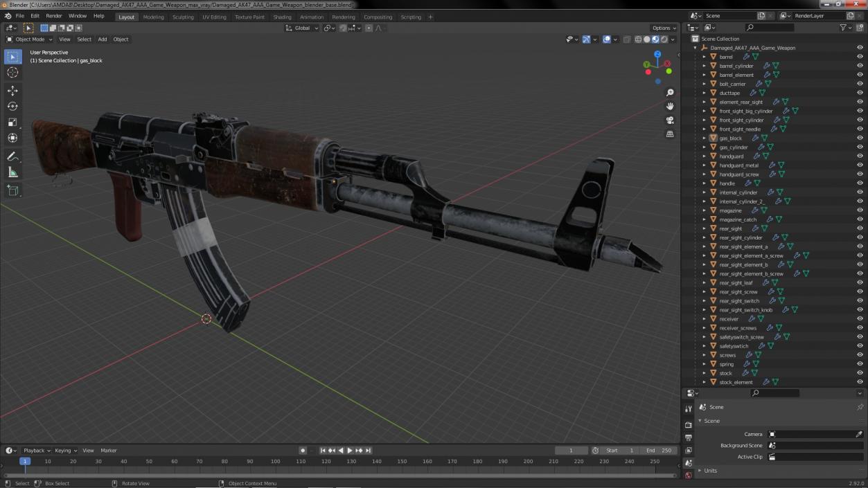 3D Damaged AK47 AAA Game Weapon model