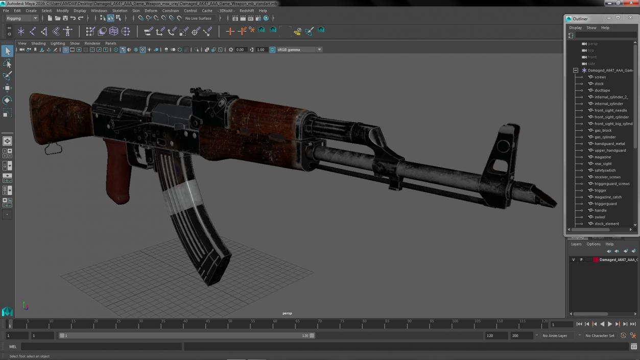 3D Damaged AK47 AAA Game Weapon model