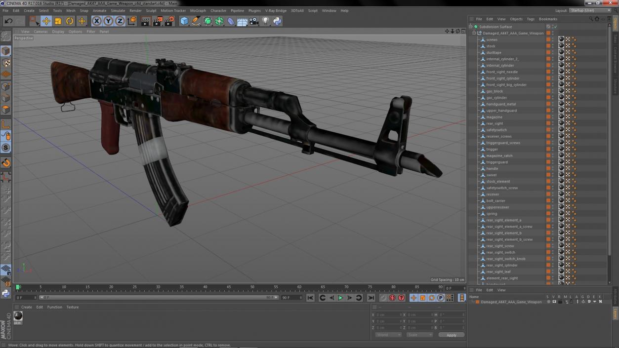 3D Damaged AK47 AAA Game Weapon model