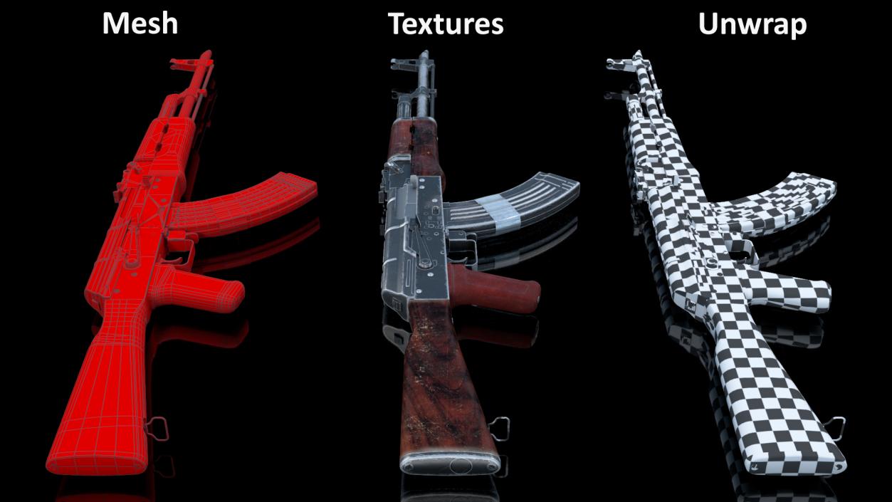 3D Damaged AK47 AAA Game Weapon model