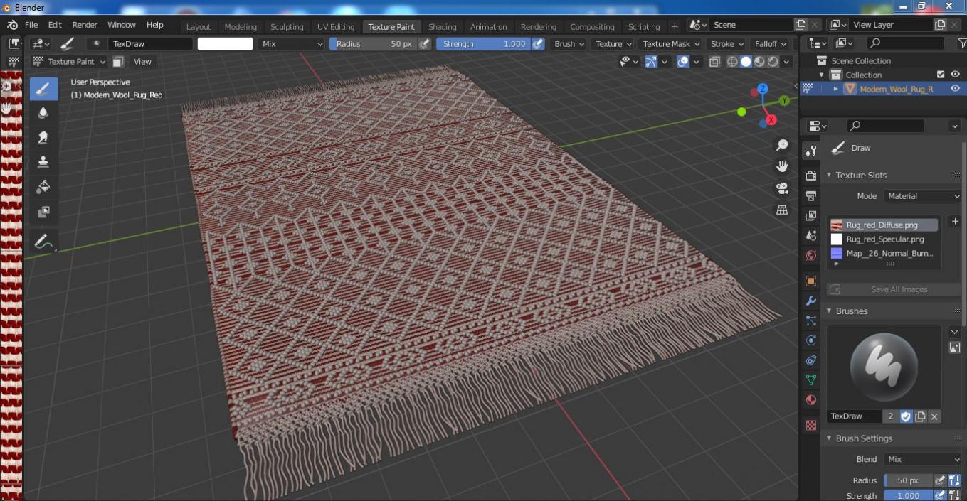 Modern Wool Rug Red 3D model