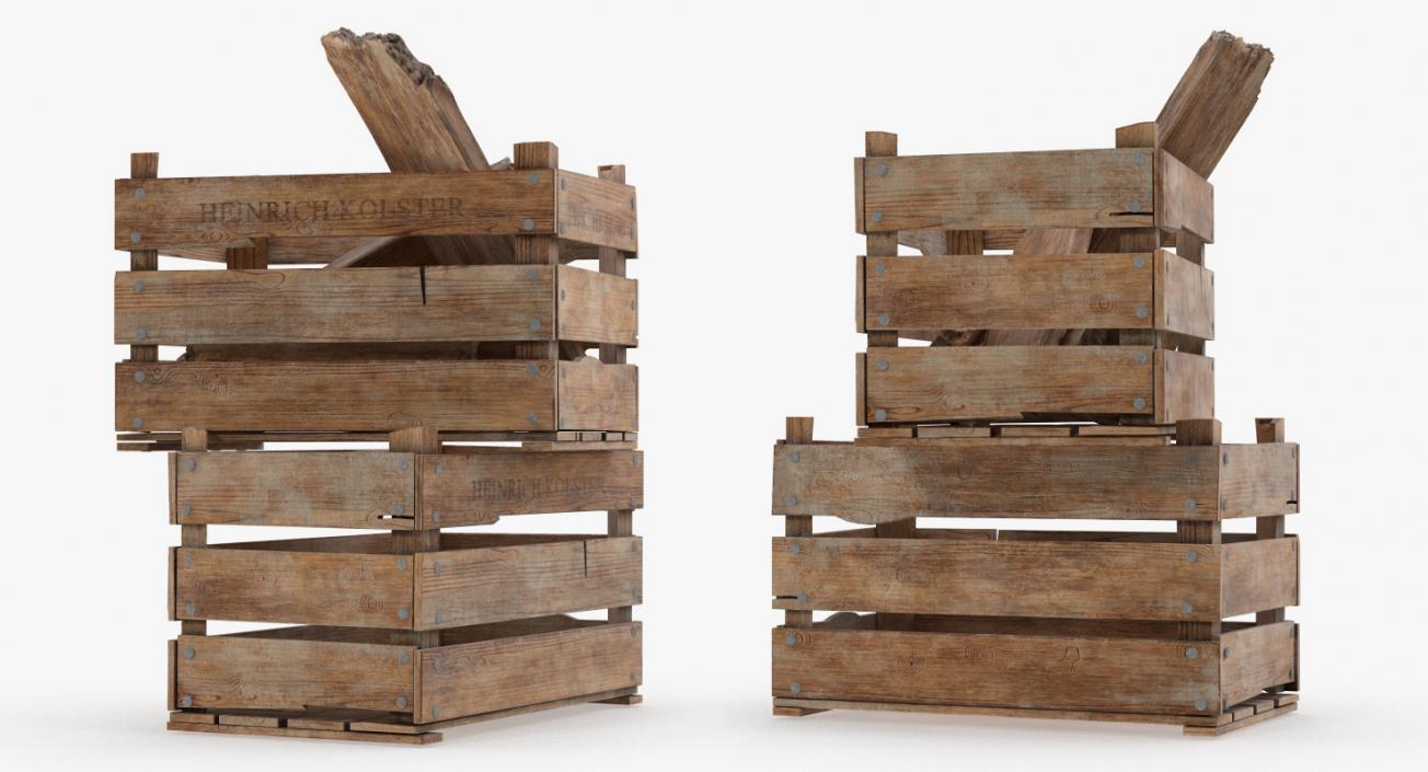 3D Vintage Wooden Box Crates with Wooden Trash model