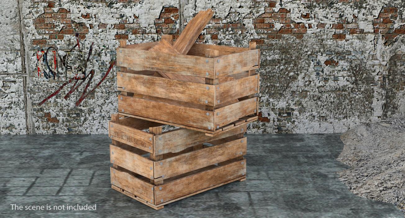 3D Vintage Wooden Box Crates with Wooden Trash model