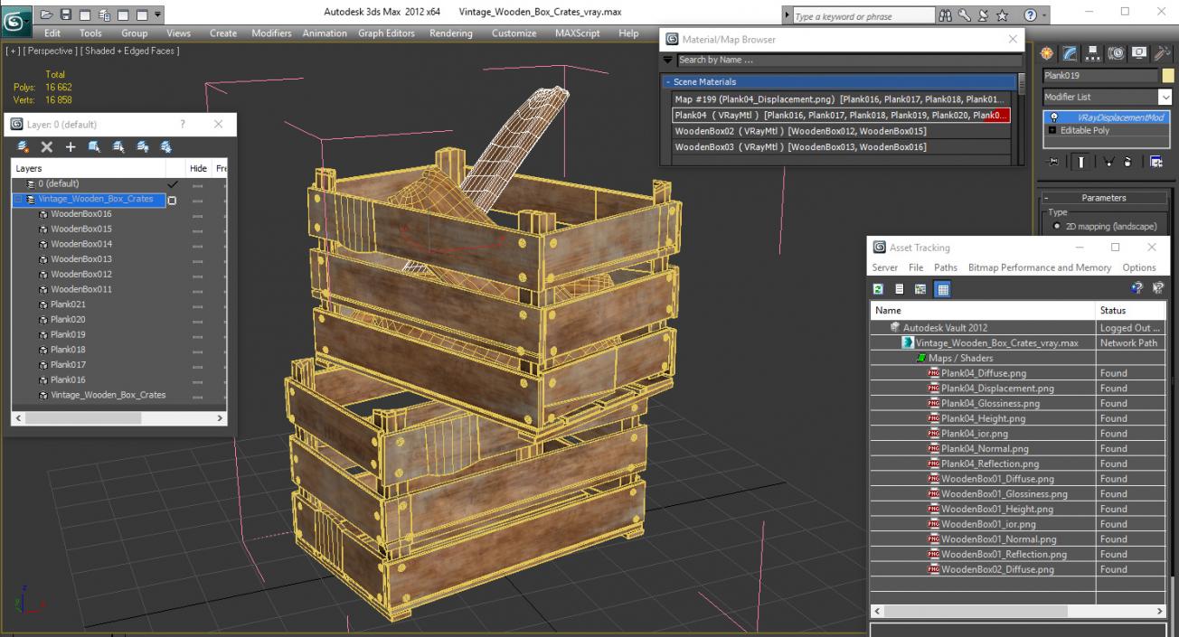 3D Vintage Wooden Box Crates with Wooden Trash model