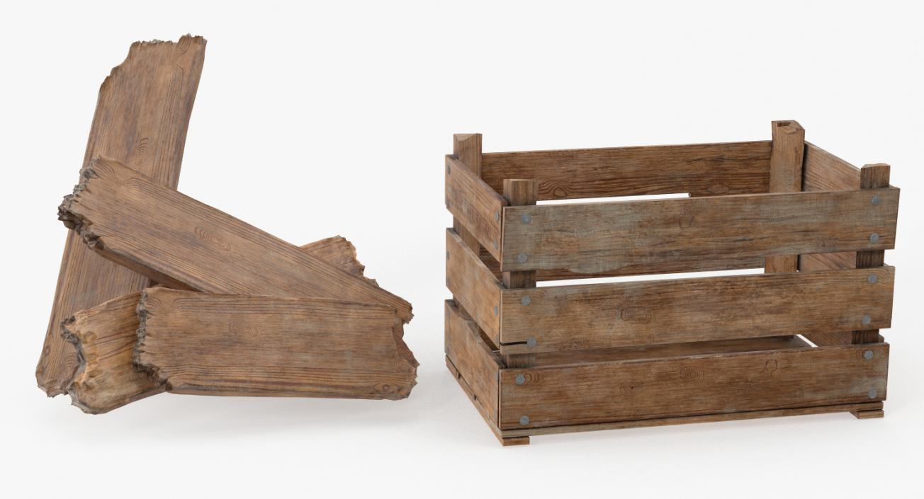 3D Vintage Wooden Box Crates with Wooden Trash model