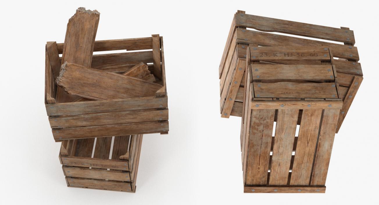 3D Vintage Wooden Box Crates with Wooden Trash model