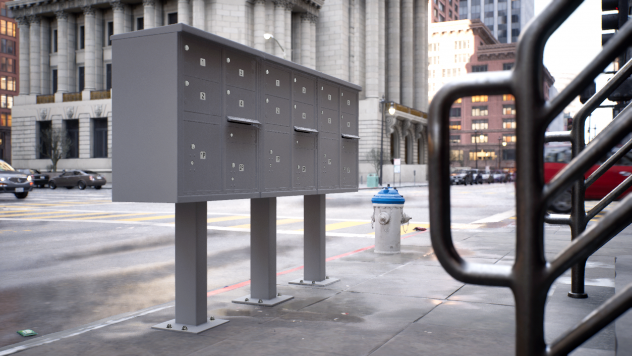 3D Grey Four Door Two Parcel Cluster Mailbox