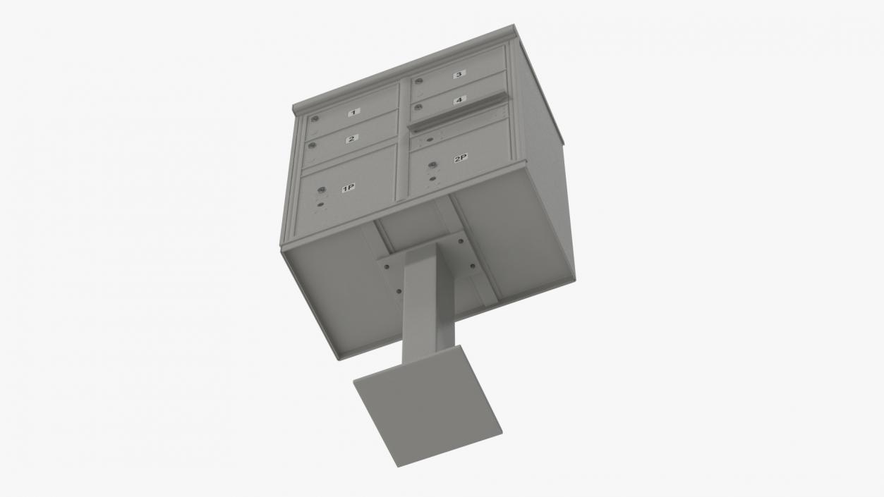 3D Grey Four Door Two Parcel Cluster Mailbox