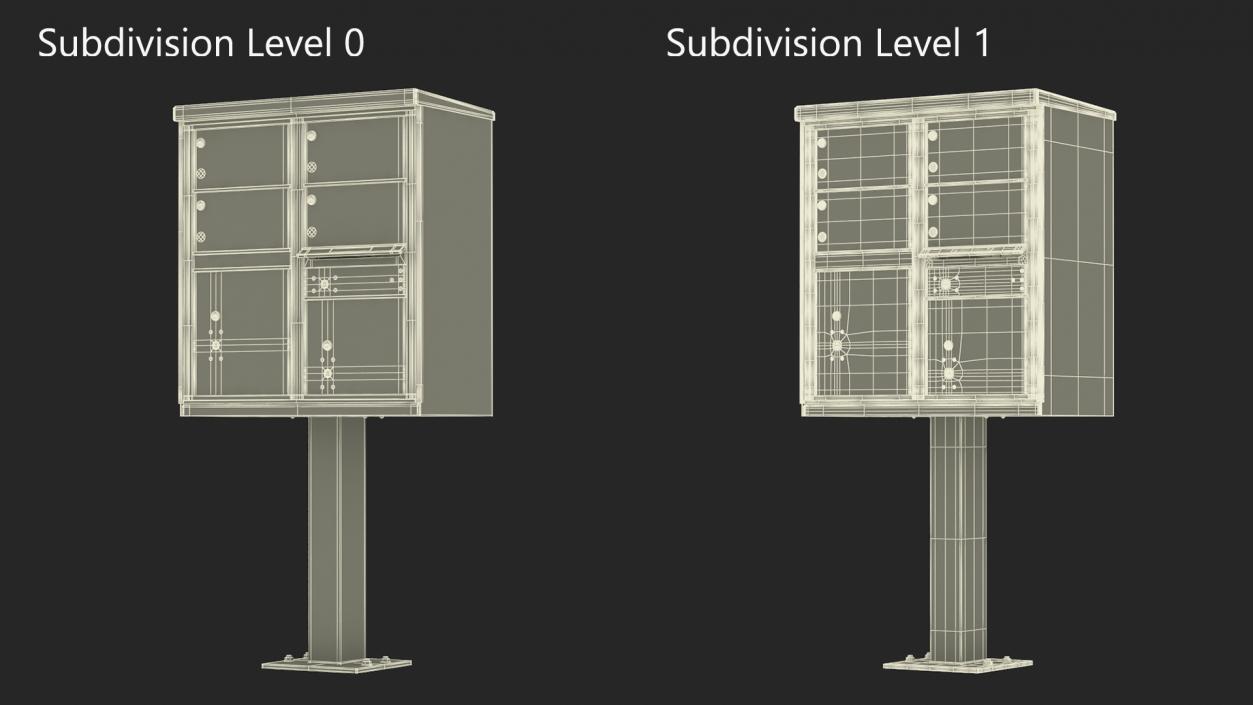 3D Grey Four Door Two Parcel Cluster Mailbox