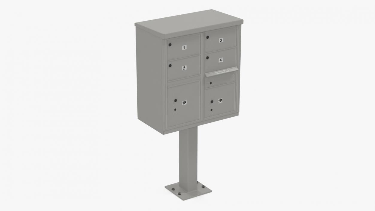 3D Grey Four Door Two Parcel Cluster Mailbox