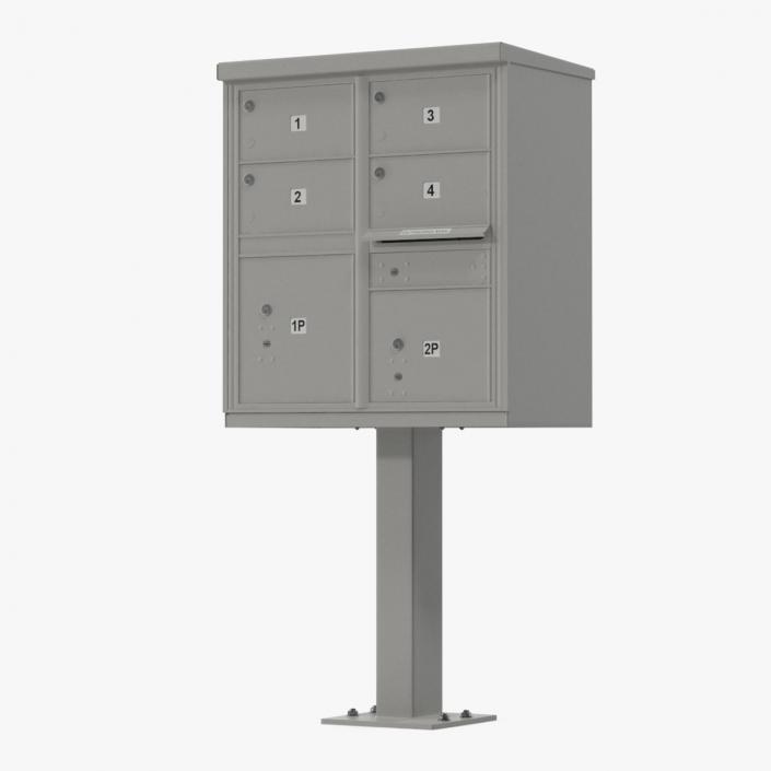 3D Grey Four Door Two Parcel Cluster Mailbox