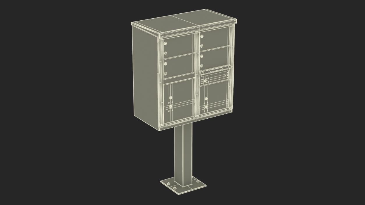 3D Grey Four Door Two Parcel Cluster Mailbox