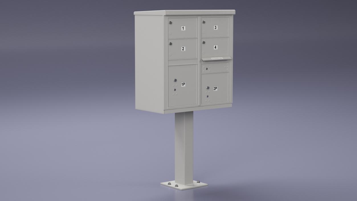 3D Grey Four Door Two Parcel Cluster Mailbox