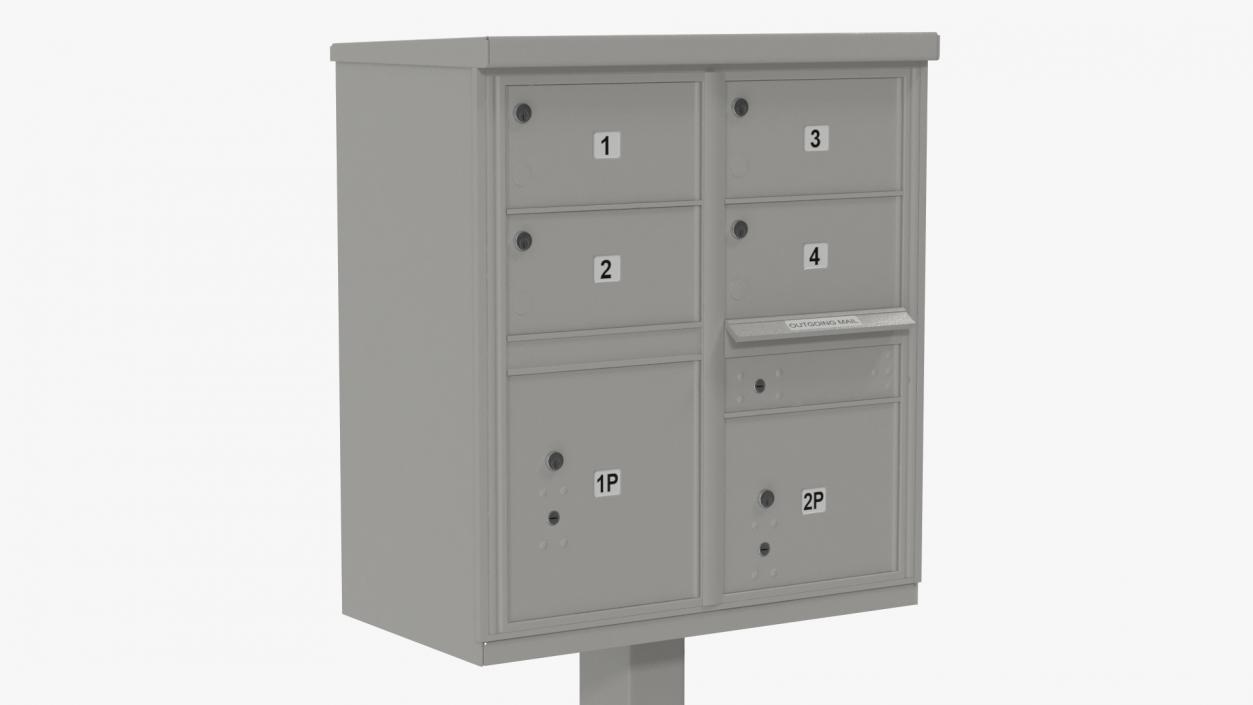 3D Grey Four Door Two Parcel Cluster Mailbox