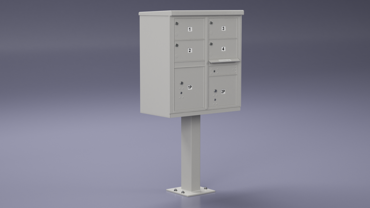 3D Grey Four Door Two Parcel Cluster Mailbox