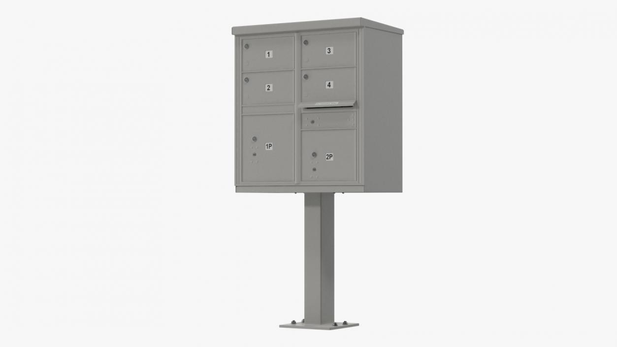 3D Grey Four Door Two Parcel Cluster Mailbox