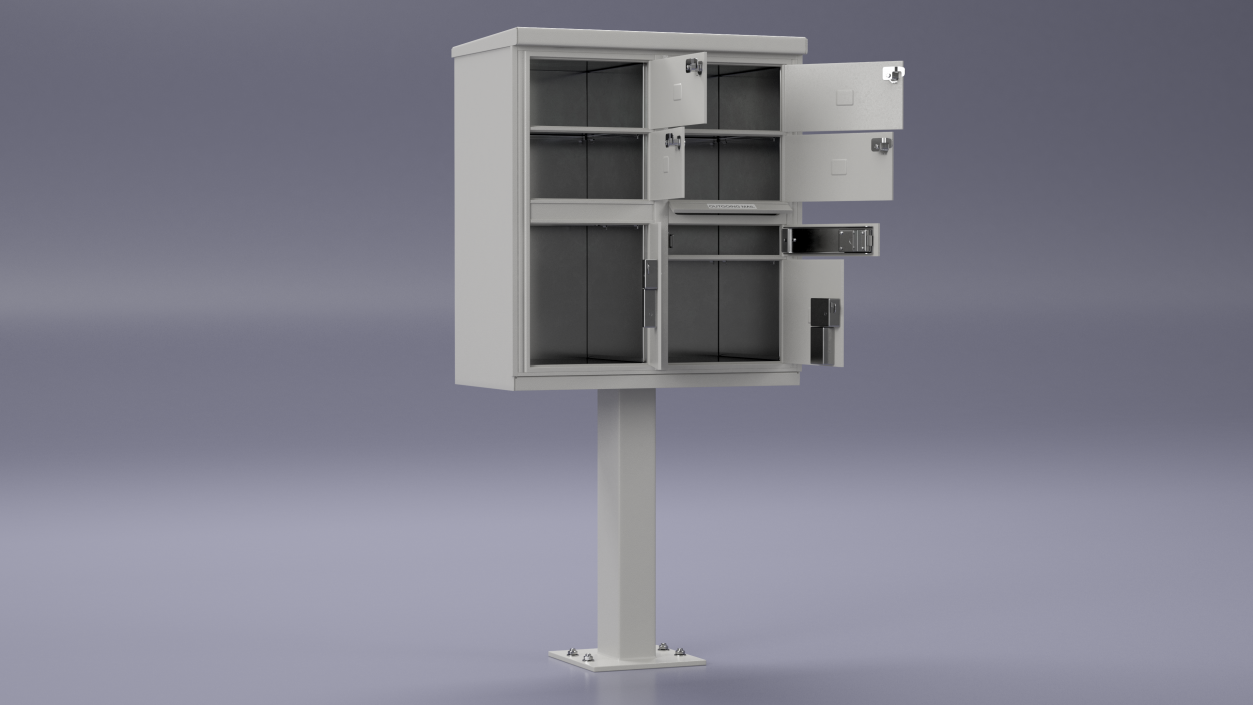 3D Grey Four Door Two Parcel Cluster Mailbox