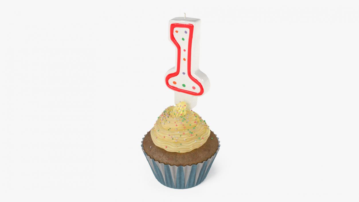 Cupcake and Number 1 Candle 3D